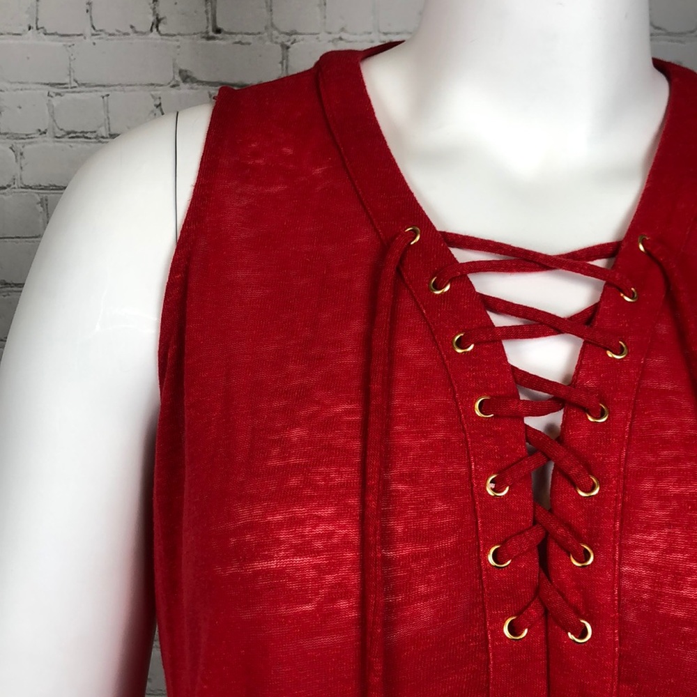 INC Red Burnout Tie Front Tank Top Plus Size - Picture 5 of 5